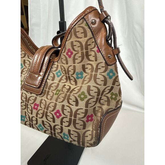 Vintage Fossil Handbag Y2K Leather & Canvas With Floral Design Small Tan - Picture 5 of 10